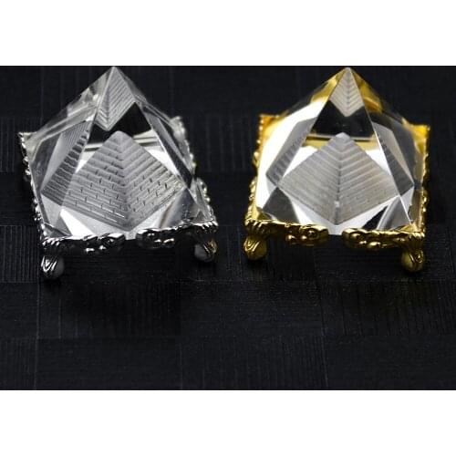 40MM Mini Cute Pyramid Crystal Sunlight Catcher with Base Cone Crystal Ornament Home Office Decorative Crafts Paperweight