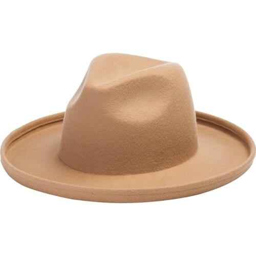 European American autumn and winter new style wide-brimmed wool woolen jazz hat outdoor shopping stage style wool felt top hat