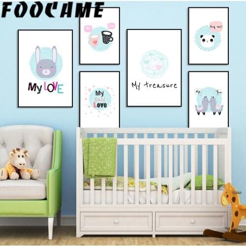 Canvas Painting Posters and Prints Cartoon Rabbit Panda Alpaca Nordic Style Kids Decoration Nursery Room Wall Art Pictures