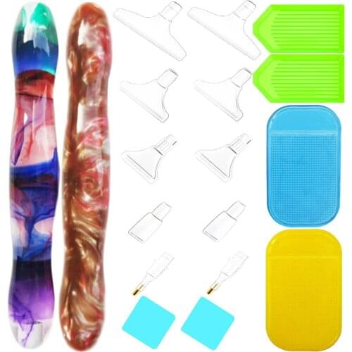 18 pieces 5D Diamond Painting Tool Handmade Resin Point Drill Pen Kit With Clay Wax And Replaceable Pen Nip And Non-slip Mat