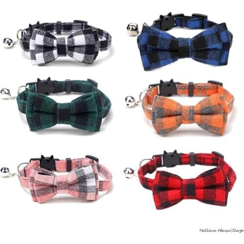 Colorful Plaid Grid Cat Collars Cotton Striped Bowknot Necklace Bulldog Chihuahua Bow Tie Puppy Small Dog Party Bandana Collar