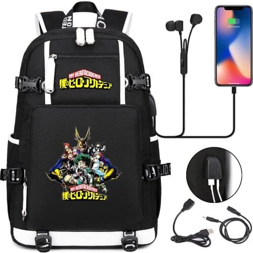 My Hero Academia USB Backpack Boku no Hero Academia Travel Shoulder Laptop Bag Cartoon Teens Kids Student School Bags Bookbag