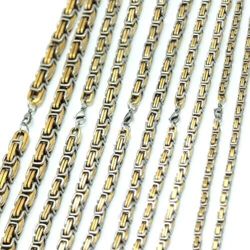 New Fashion Jewelry 5mm 6mm 7mm 8mm 10mm Men Chain Silver Gold Tone 316 Stainless Steel 22inch Byzantine Box Link Necklace
