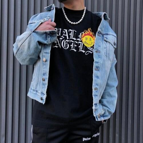 Palm Angels flame ball letter printing men and women loose T-shirt round neck wild short-sleeved tide 549796