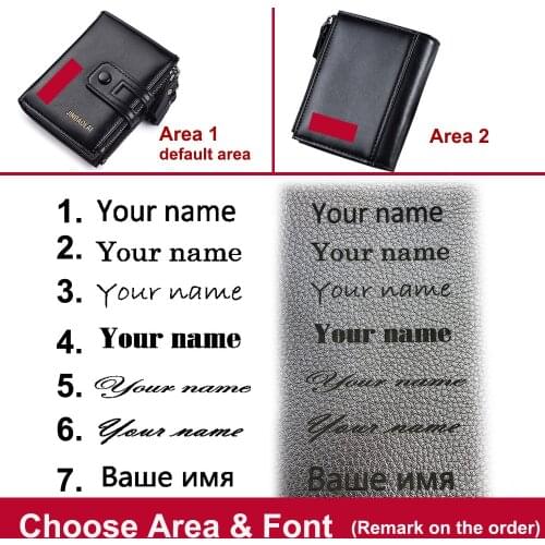 Name Engraving Men Wallets Leather Double Zipper Card Holder Short Male Purse Coin Pocket Vintage Brand High Quailty Men Wallets