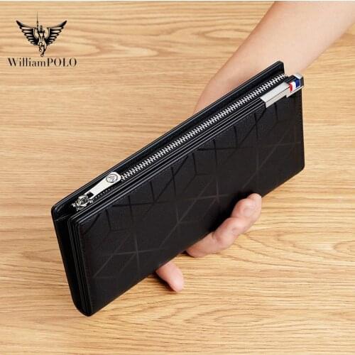 WILLIAMPOLO New Wallet mens long leather mens wallet zipper card wallet business clutch bag p201532
