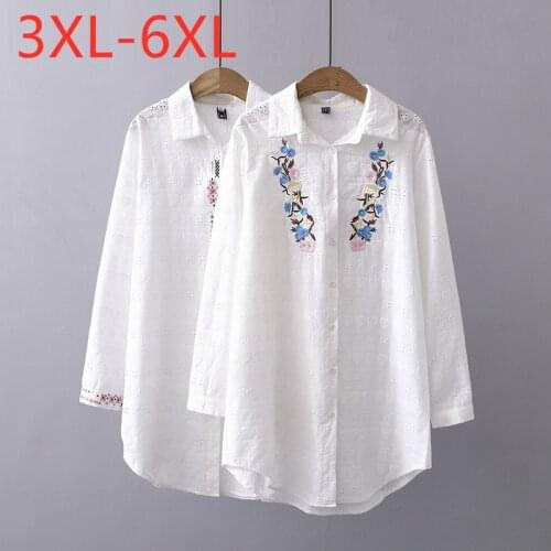 New 2021 Ladies Spring Autumn Plus Size Tops For Women Large Long Sleeve Loose Cotton Floral Embroidery Shirt 3XL 4XL 5XL 6XL