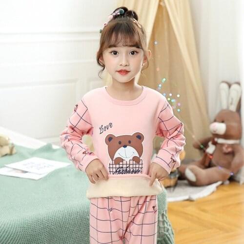 Autumn Winter Thicken Teens Girls Pajamas Toddler Boys Dinosaur Printed Sleepwear 2021 Baby Bear Pyjamas 2pc Childrens Homewear