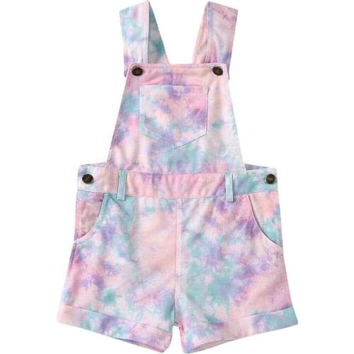 1-6Y Toddler Baby Girls Tie-dye Suspender Short Pants Kids Overalls 2021 Summer Pocket Casual Loose Children Jumpsuits Shorts