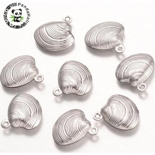 316 Stainless Steel Shell Pendants Necklace Jewelry for Women Fashion, Stainless Steel Color, 14x13.5x3mm, Hole: 1mm F60