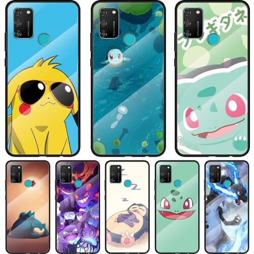Hot Cartoon Pikaqiu Tempered Glass Cover For Honor 30 20 10 9X 8X Pro Plus Lite Silicone Phone Case Coque
