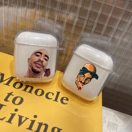 Rapper 2pac singer Tupac Transparent PU Bluetooth Earphone Airpods Cover for Airpods 2 Airpods1 Airpods pro 3