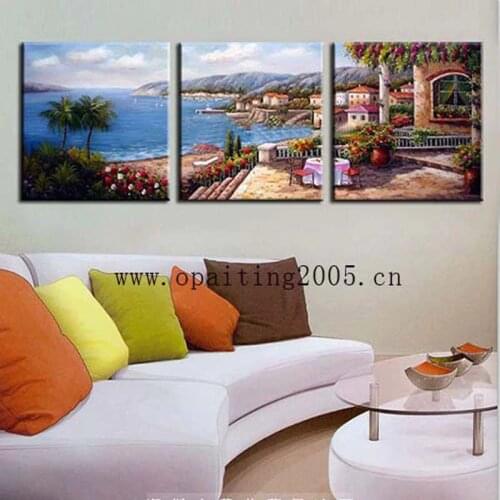 Handmade Modern Abstract Mediterranean Landscape Oil Painting on Canvas Hand Painted Wall Art Calligraphy Hang Craft Pictures
