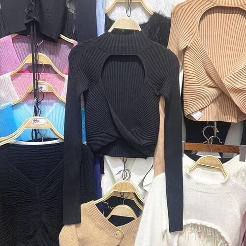 Sexy Sweater for Women 2021 Spring Autumn New Trendy Hollow Twist Backless Slim Fit Female Knit Top Cropped Jumper Femme