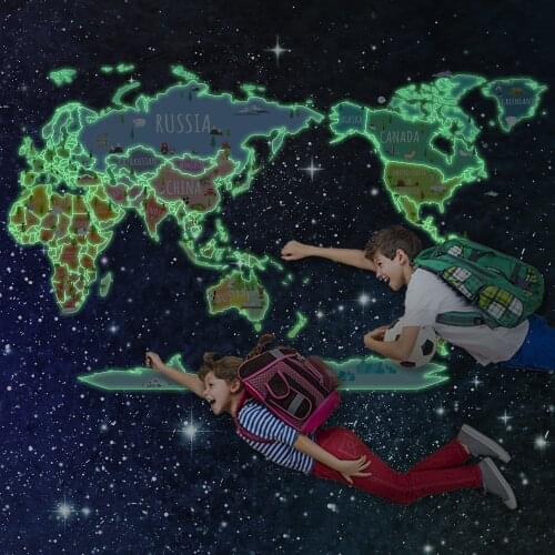 WORLD OF DREAMS Removable Map Stickers Decoration for Kids Room DIY Sticker Peel and Stick Glow In The Dark Wall