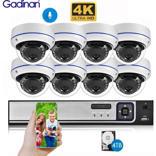 Gadinan 8CH 4K 8MP H.265 NVR Ultra FHD POE Network Video Surveillance System 8MP Weatherproof IP Security Cameras CCTV Kit