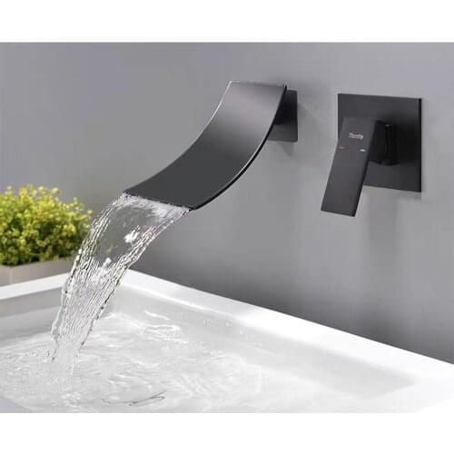 Concealed Wall Mount Bathroom Faucet Single Handle Stainless steel Faucet (Waterfall Faucet-Chromium)hot and cold water nozzle