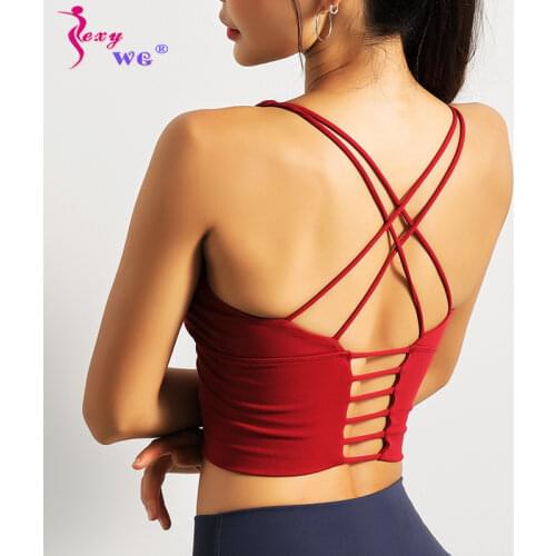 SEXYWG Women Sports Top Running Vest Sexy Strappy Sport Bra Shockproof Yoga Bras Push Up BH Sportswear Fitness Shirt Crop Jersey