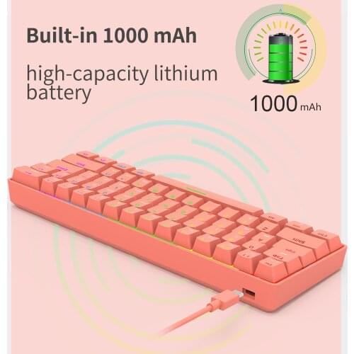 STK61 Type-C Rainbowcolors Bluetooth 3.0 Dual-Mode Compact 61 Key Mechanical Gaming Keyboard Wireless for IOS Android Win