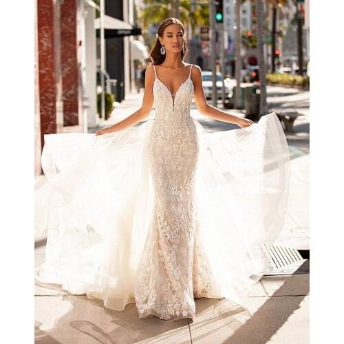 Vestido De Noiva Sereia Mermaid Wedding Dress with Detachable Train Trouwjurk Backless Hochzeitskleid Princess Robe Mariage