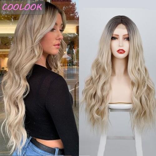 Blonde Body Wave Lace Wigs 24 Inch Long Wavy Wigs for Women Ombre Synthetic Fibre False Hair Natural Wave Lace Front Wig Cosplay
