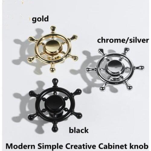 Gyro handle modern simple creative gold silver drawer cabinet door knob kitchen cabinet wardrobe black rotating handle pull