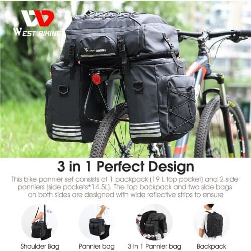 WEST BIKING 48L Bicycle Rear Seat Trunk Bag 3 in 1 Multifunction Cycling Luggage Pannier MTB Waterproof Double Side Bike Pannier