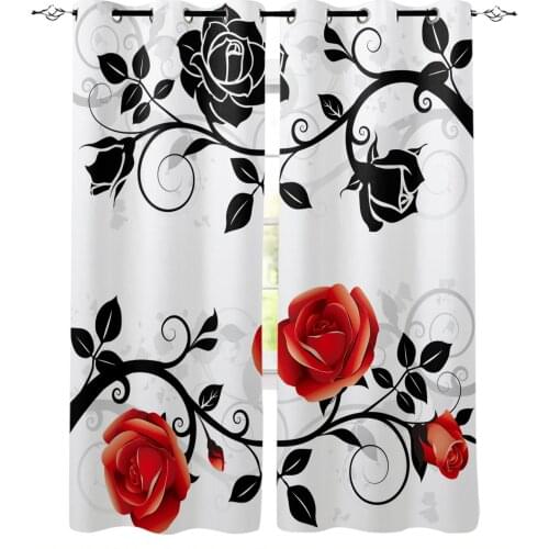 Red And Black Rose White Curtain For Kitchen Living Room Bedroom Curtains Home Decoration Window Treatments Drapes
