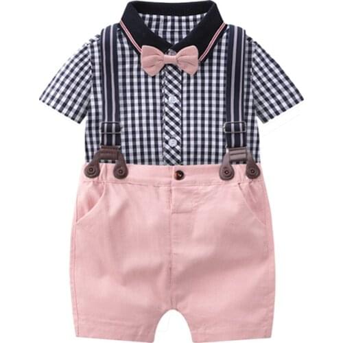 The boy tie short-sleeved summer ha clothes straps dress shorts gentleman full moon baby one hundred days