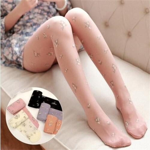 Womens Floral embroidery pantyhose small fresh sweet Lolita retro flower cluster flower handle thin stockings 5 colors girl