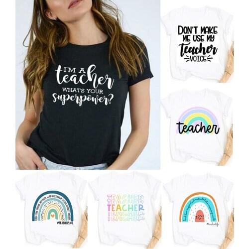 Teacher love shirts Rainbow Print Women T Shirt Teacher Gift Short Sleeve Harajuku Female Tops Tumblr Clothing Ropa De Mujer