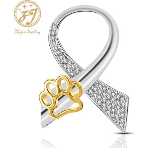 Zhijia Silver Color Cute Animal Pet Footprint Pins Brooches For Women Men Crystal Rhinestone Brooches Gifts