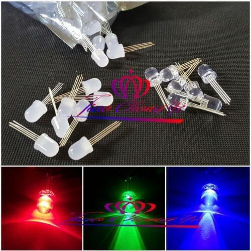 100pcs F10MM 4PIN tri-color common adode cathode Diffused RGB LED Light Diode