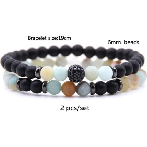 2PCS/ Set Stone Bead Crystal Balance Bracelet Men Bangle Jewellery Couples Gift Couples Gift