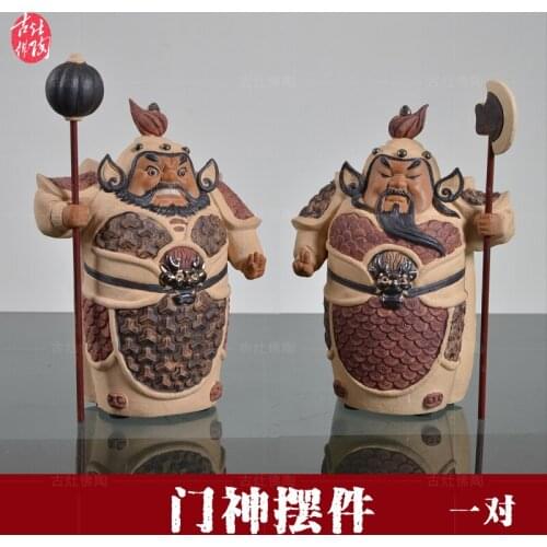 2pcs/set Shiwan Doll Ethnic Minority Handicraft Decoration Colored Chinese Creative Gifts God Of Wealth Ceramic Ornaments Cech