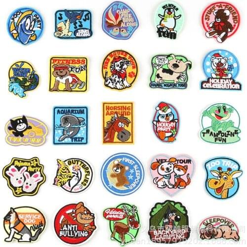 25pcs/lot Embroidery Iron on Patches Cloth Paste Cartoon Animal Dog Letter Clothing Accessories