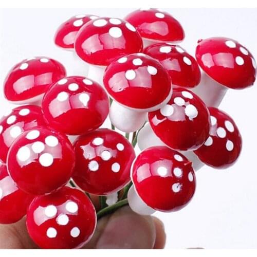 50Pcs Red Figurines Craft For Home Artificial Mini Mushroom Miniatures Fairy Garden Moss Terrarium Resin Crafts Decorations
