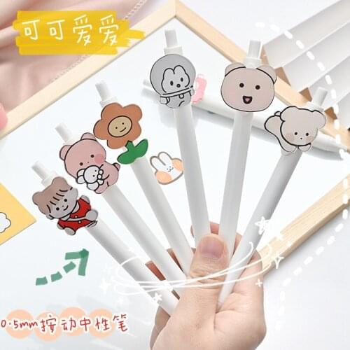 50PCS Korean Cartoon Press Gel Pen Cute Students Creative Press Black Pen Stationery Office Accessories