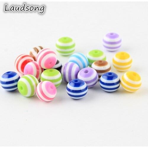 6 8 10 20mm Mixed Color Striped Charm Resin Beads Round Ball Spacer Beads For Jewelry Making DIY Necklace Findings