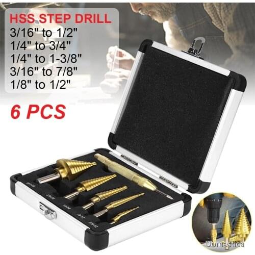 6PC Titanium High Speed Steel Cobalt Step Drill High Speed Steel Drill Bit Set With Black/Gold Center Punch For Accurate Locator