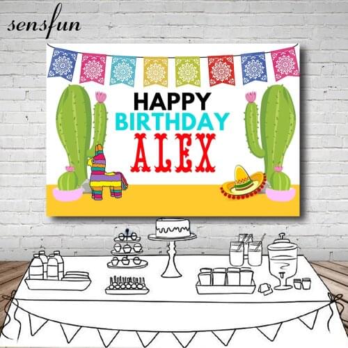 7x5FT Cactus Party Photography Backdrop Colorful Bunting Happy Birthday Backgrounds For Photo Studio Custom Vinyl