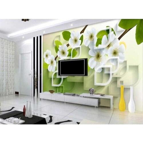 Bacal Customized large mural green jasmine 3D flower wallpaper living room TV background wall fresh garden papel de parede 3d
