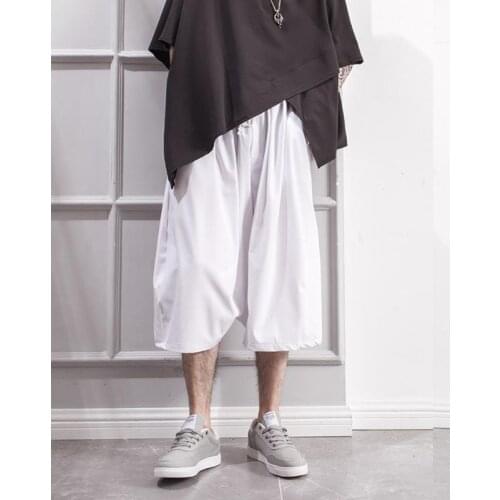 Original personality loose hip-hop cropped trousers black white low-grade pants wide leg pants skirt pants trendy youth summer