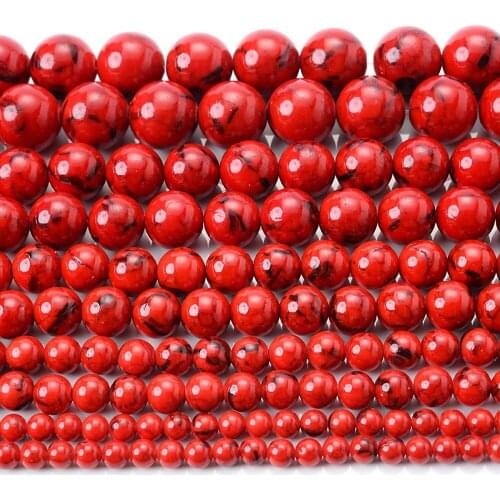 Natural Stone Beads Red Shell Pine Round Loose Spacer Bead for Jewelry Making DIY Bracelet Necklace Accessories 4/6/8/10/12mm
