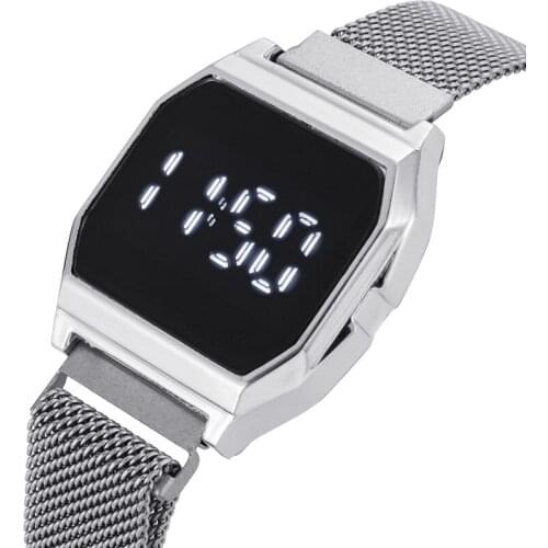 2021 New Fashion Casual Womens Digital Watches Led Small Square Dial Luxury Stainless Steel Watch Women Sport Clock Reloj Mujer