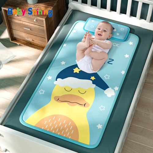 Baby Summer Cool Mat With Pillows Crib Ice Silk Soft Cushion Childrens Sleeping Bed Air Conditioning Mat Breathable Comfortable