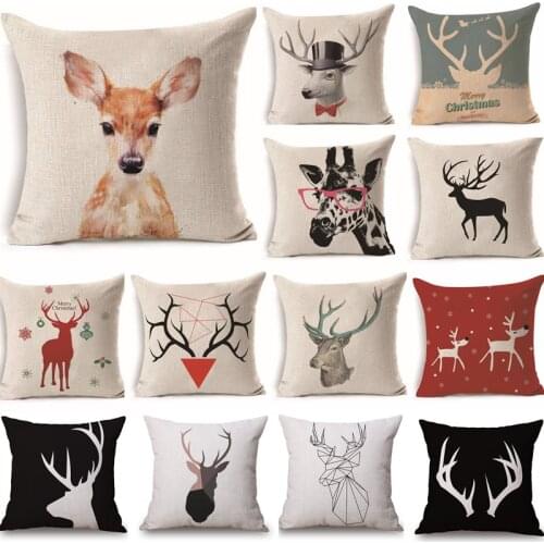45*45cm Deer Cotton Linen Throw Pillow Cushion Cover Car Home Decor Bed Sofa Decorative Pillowcase Funda Cojin Para Sofa