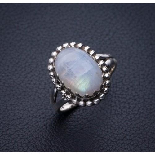 StarGems Natural Rainbow Moonstone Handmade 925 Sterling Silver Ring 8 E3035