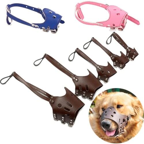 PU Leather Dog Mask Anti-bite Anti-barking Dog Muzzle for Small Large Dogs Mascotas Accessories Adjustable Puppy Big Dog Collar
