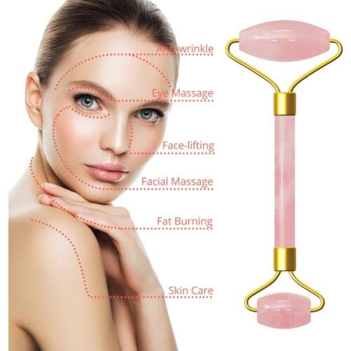 Face Massage Crystal Stone Jade Massager Crystal Roller Skin Face Roller Wrinkle Removal Natural Rose Jade roller Massage Roller